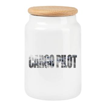 Cargo pilot C-130 - Cookie Jar with Wooden Lid - white - Front