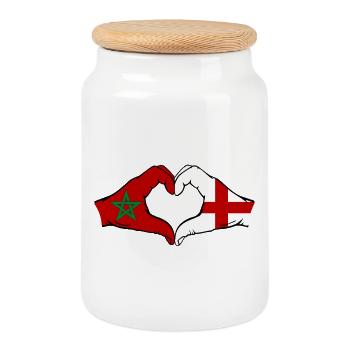 Maroc Angleterre Drapeau Mains Coeur Forme - Boîte à biscuits avec couvercle en bois - blanc - Devant