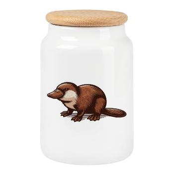 Platypus - Cookie Jar with Wooden Lid - white - Front
