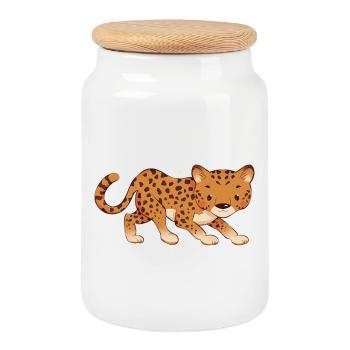 Leopard - Keksdose mit Holzdeckel - Weiß - Vorne