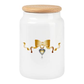 Arc élégant avec pendentif coeur en aspect doré - Boîte à biscuits avec couvercle en bois - blanc - Devant