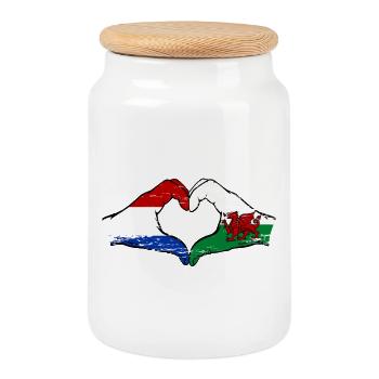 Holland Wales flag hands heart shape used - Cookie Jar with Wooden Lid - white - Front