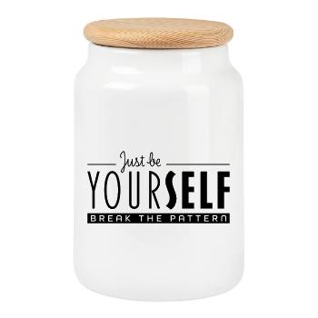 Soyez simplement vous-même et brisez le schéma - Boîte à biscuits avec couvercle en bois - blanc - Devant