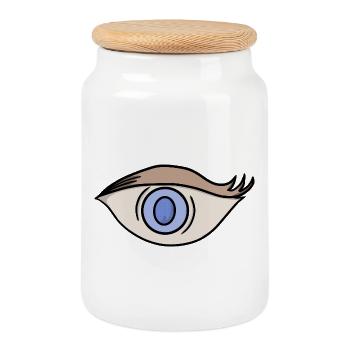 Œil bleu vif - Boîte à biscuits avec couvercle en bois - blanc - Devant