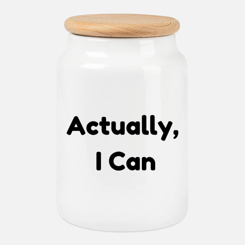 Actually I Can – Minimalistische positive Affirmation - Keksdose mit Holzdeckel - Weiß