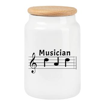 Musician Dad Musician Father in Musical Notation Sheet Music - Cookie Jar with Wooden Lid - white - Front