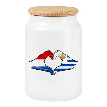 Hollande Uruguay Drapeau Mains Coeur Utilisé - Boîte à biscuits avec couvercle en bois - blanc - Devant