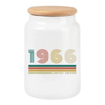 60 Years 1966 Vintage Retro Anniversary - Cookie Jar with Wooden Lid - white - Front