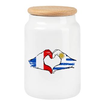 France Uruguay Drapeau Mains Coeur Utilisé - Boîte à biscuits avec couvercle en bois - blanc - Devant