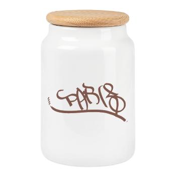 Graffiti-inspirierte Urban Art Schriftzug Paris - Keksdose mit Holzdeckel - Weiß - Vorne