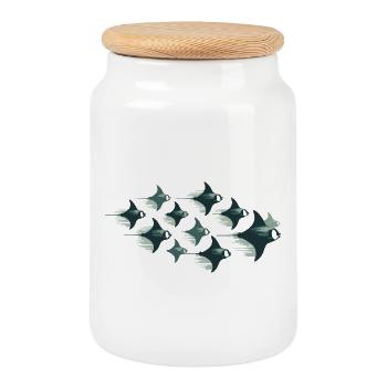 Banc de raies manta – Un monde sous-marin élégant - Boîte à biscuits avec couvercle en bois - blanc - Devant