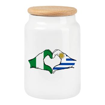 Nigeria_Uruguay_Flag_Hands_Heart_Shape - Cookie Jar with Wooden Lid - white - Front