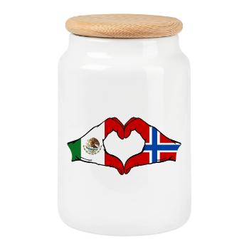 Mexiko Norwegen Flagge Hände Herzform - Keksdose mit Holzdeckel - Weiß - Vorne