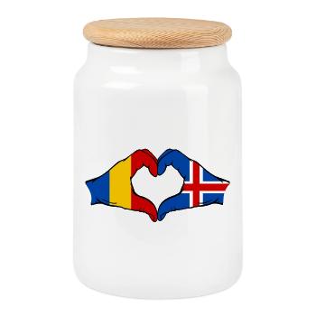 Rumänien Island Flagge Hände Herzform - Keksdose mit Holzdeckel - Weiß - Vorne
