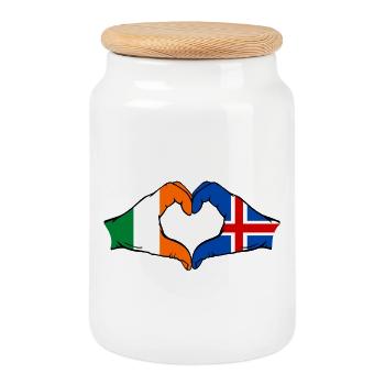 Drapeau de l'Irlande et de l'Islande, mains en forme de cœur - Boîte à biscuits avec couvercle en bois - blanc - Devant