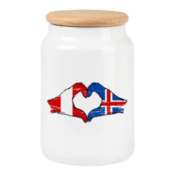 Peru Island Flag Hands Heart Shape Used - Cookie Jar with Wooden Lid - white - Front