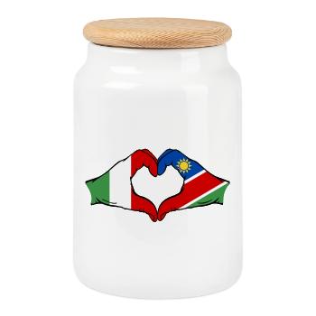 Italie Namibie drapeau mains forme coeur - Boîte à biscuits avec couvercle en bois - blanc - Devant