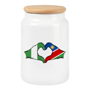 Nigeria Namibia Flag Hands Heart Shape - Cookie Jar with Wooden Lid - white - Front