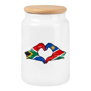 South Africa Namibia flag heart used - Cookie Jar with Wooden Lid - white - Front
