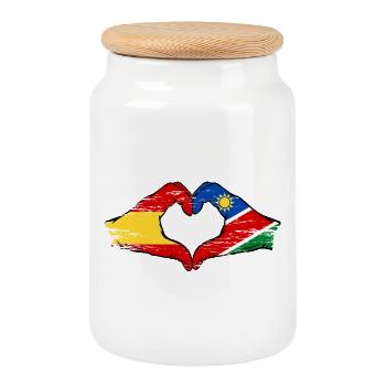 Spain Namibia Flag Hands Heart Shape Used - Cookie Jar with Wooden Lid - white - Front
