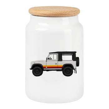 Retromodell Offroad Design Defender - Keksdose mit Holzdeckel - Weiß - Vorne