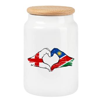 Drapeau de l’Angleterre Namibie Mains Cœur - Boîte à biscuits avec couvercle en bois - blanc - Devant