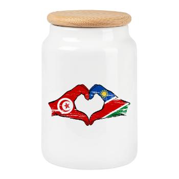 Drapeau Tunisie Namibie Mains Forme de cœur Utilisé - Boîte à biscuits avec couvercle en bois - blanc - Devant