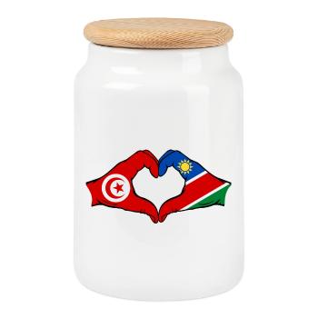 Tunisia Namibia Flag Hands Heart Shape Used - Cookie Jar with Wooden Lid - white - Front