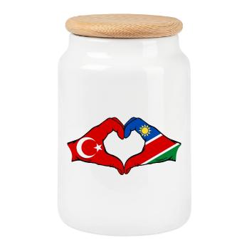 Türkei Namibia Flagge Hände Herzform - Keksdose mit Holzdeckel - Weiß - Vorne
