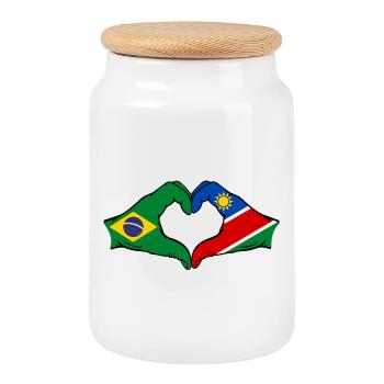 Brasilien Palästina Flagge Hände Herzform - Keksdose mit Holzdeckel - Weiß - Vorne