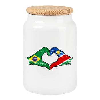 Brasilien Namibia Flagge Hände Herzform - Keksdose mit Holzdeckel - Weiß - Vorne