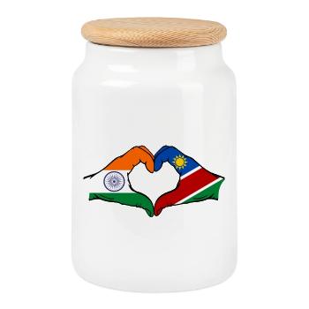 Drapeau de l'Inde et de la Namibie en forme de cœur - Boîte à biscuits avec couvercle en bois - blanc - Devant