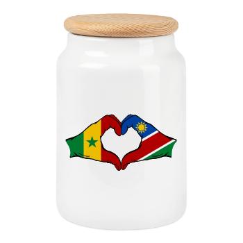 Sénégal Namibie Drapeau Mains Coeur Forme - Boîte à biscuits avec couvercle en bois - blanc - Devant