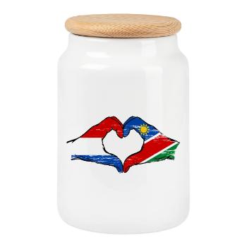 Holland Namibia Flagge Hände Herzform - Keksdose mit Holzdeckel - Weiß - Vorne