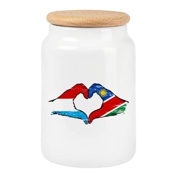 Luxembourg Namibia Flag Hands Heart Shape Used - Cookie Jar with Wooden Lid - white - Front