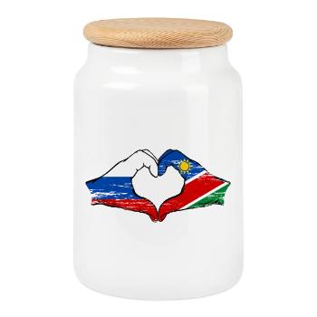 Russia Namibia flag hands heart shape - Cookie Jar with Wooden Lid - white - Front