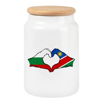Bulgaria Namibia flag hands heart shape - Cookie Jar with Wooden Lid - white - Front