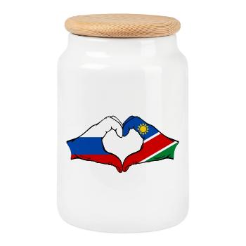 Russia Namibia flag hands heart shape - Cookie Jar with Wooden Lid - white - Front