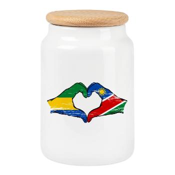 Gabon Namibia Flag Hands Heart Shape Used - Cookie Jar with Wooden Lid - white - Front