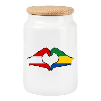 Austria Gabon Flag Hands Heart Shape Used - Cookie Jar with Wooden Lid - white - Front