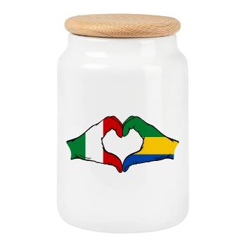 Italy Gabon Flag Hands Heart Shape - Cookie Jar with Wooden Lid - white - Front