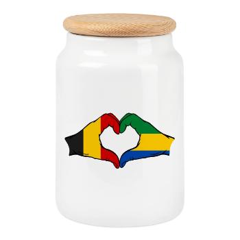Belgium Gabon flag hands heart shape used - Cookie Jar with Wooden Lid - white - Front