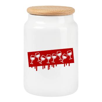 Wine glasses toasting wine red wine - Cookie Jar with Wooden Lid - white - Front