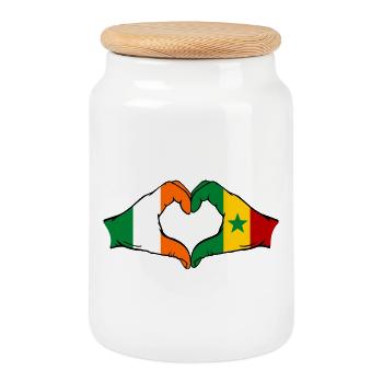 Drapeau de l'Irlande et du Sénégal en forme de cœur - Boîte à biscuits avec couvercle en bois - blanc - Devant