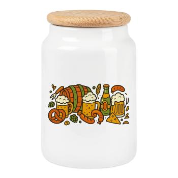 Bayerische Brotzeit – Bier & Brezel - Keksdose mit Holzdeckel - Weiß - Vorne
