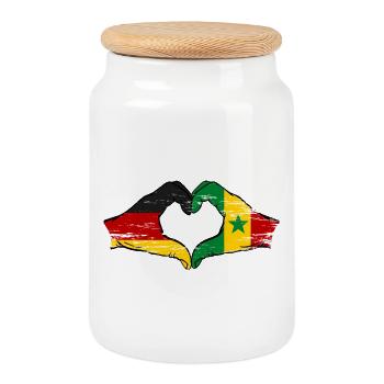 Germany Senegal flag hands heart shape used - Cookie Jar with Wooden Lid - white - Front