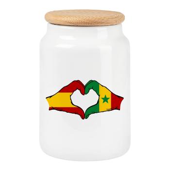 Espagne Sengal drapeau mains coeur - Boîte à biscuits avec couvercle en bois - blanc - Devant