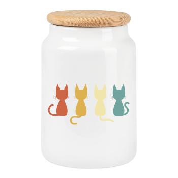 Minimalist Colorful Retro Cat Lover Gift - Cookie Jar with Wooden Lid - white - Front