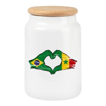 Brasilien Senegal Flagge Hände Herzform used - Keksdose mit Holzdeckel - Weiß - Vorne