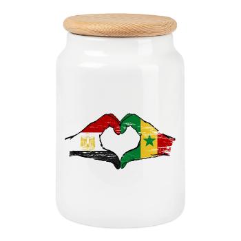 Egypte Sénégal Drapeau Mains Coeur Forme Utilisé - Boîte à biscuits avec couvercle en bois - blanc - Devant